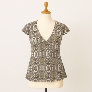 Y2K AB Studio Womens Top Size L Floral Boho Babydoll Soft Stretch Casual 2000s‎